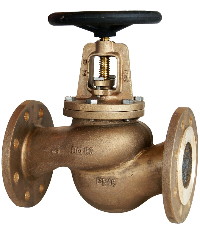 GLOBE VALVE BRONZE STRAIGHT FLANGED WITH BOLTED BONNET DIN 3202 F1, PN 16